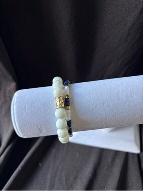 Plunder White and Navy Bead Bracelet Duo with Gold Accents